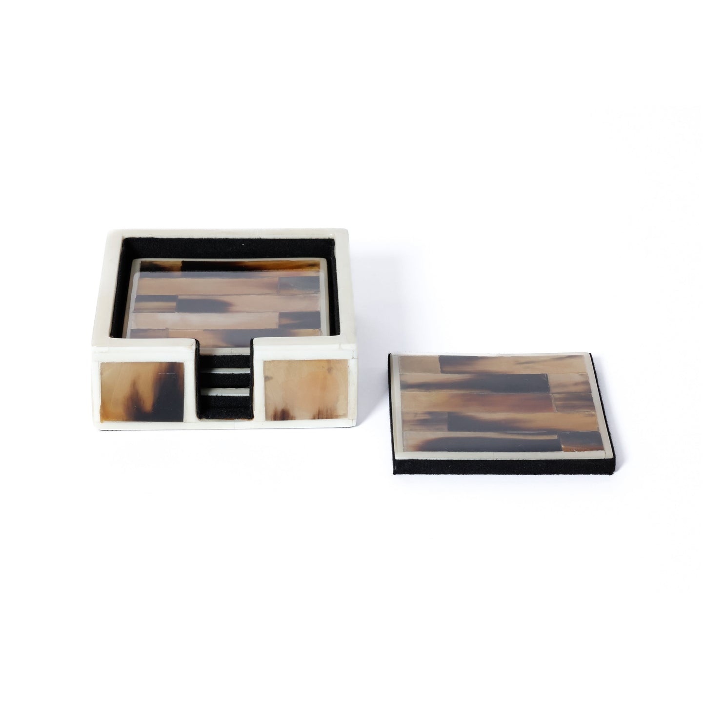 Decorative box with tortoiseshell pattern on a white background