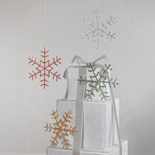 Snowflake Ornament with Rhinestones - Set of 4 Assorted