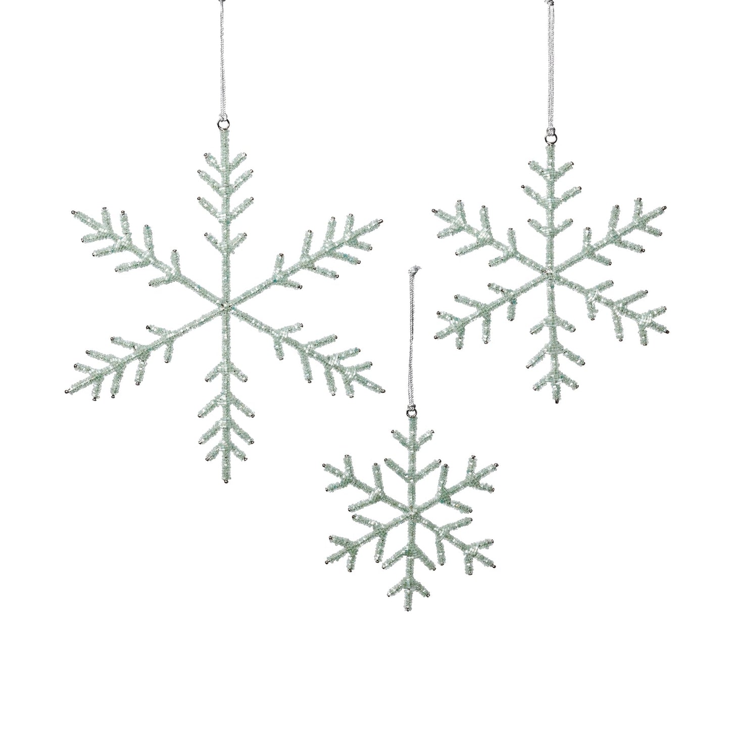 Beaded Snowflake Ornament - Green - Set of 12
