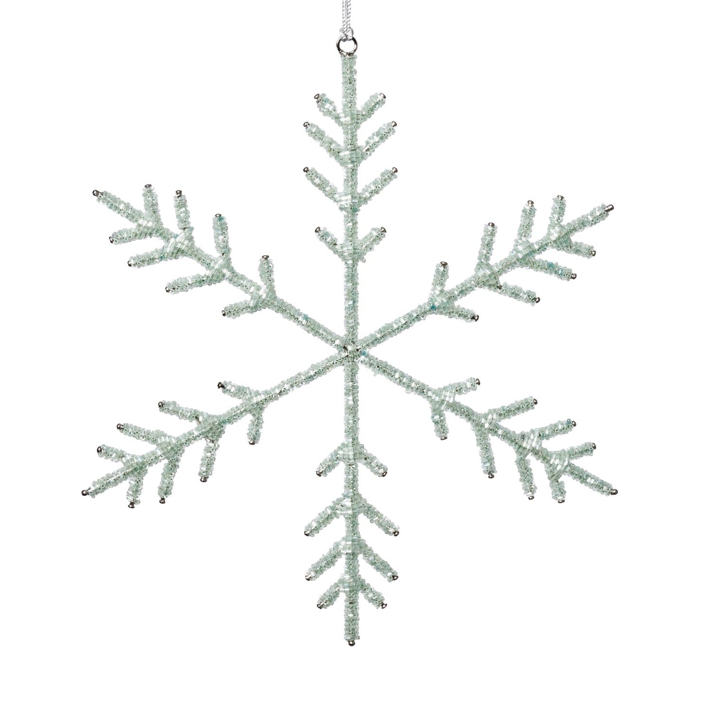 Beaded Snowflake Ornament - Green - Set of 12