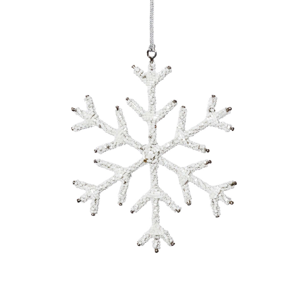 Beaded Snowflake Ornament-White, 8" - CARLYLE AVENUE