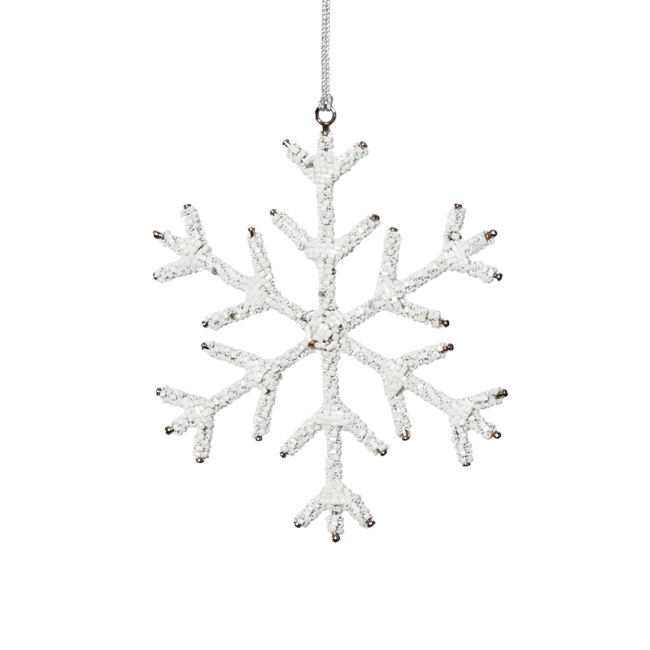 Beaded Snowflake Ornament - White