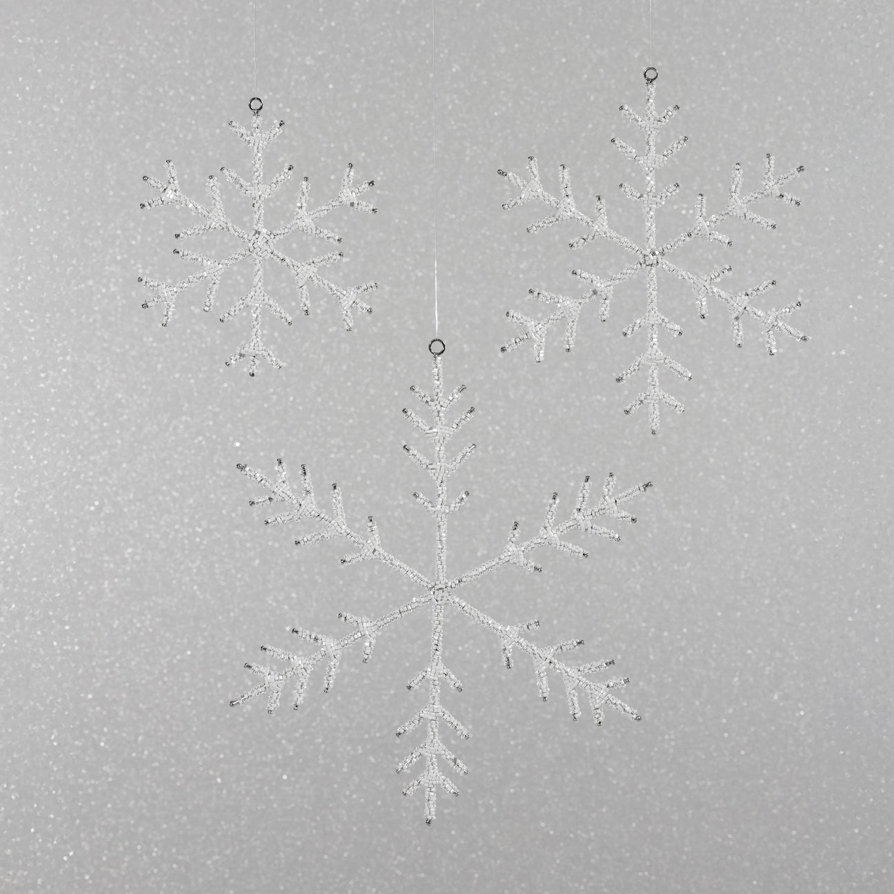 Beaded Snowflake Ornament - White