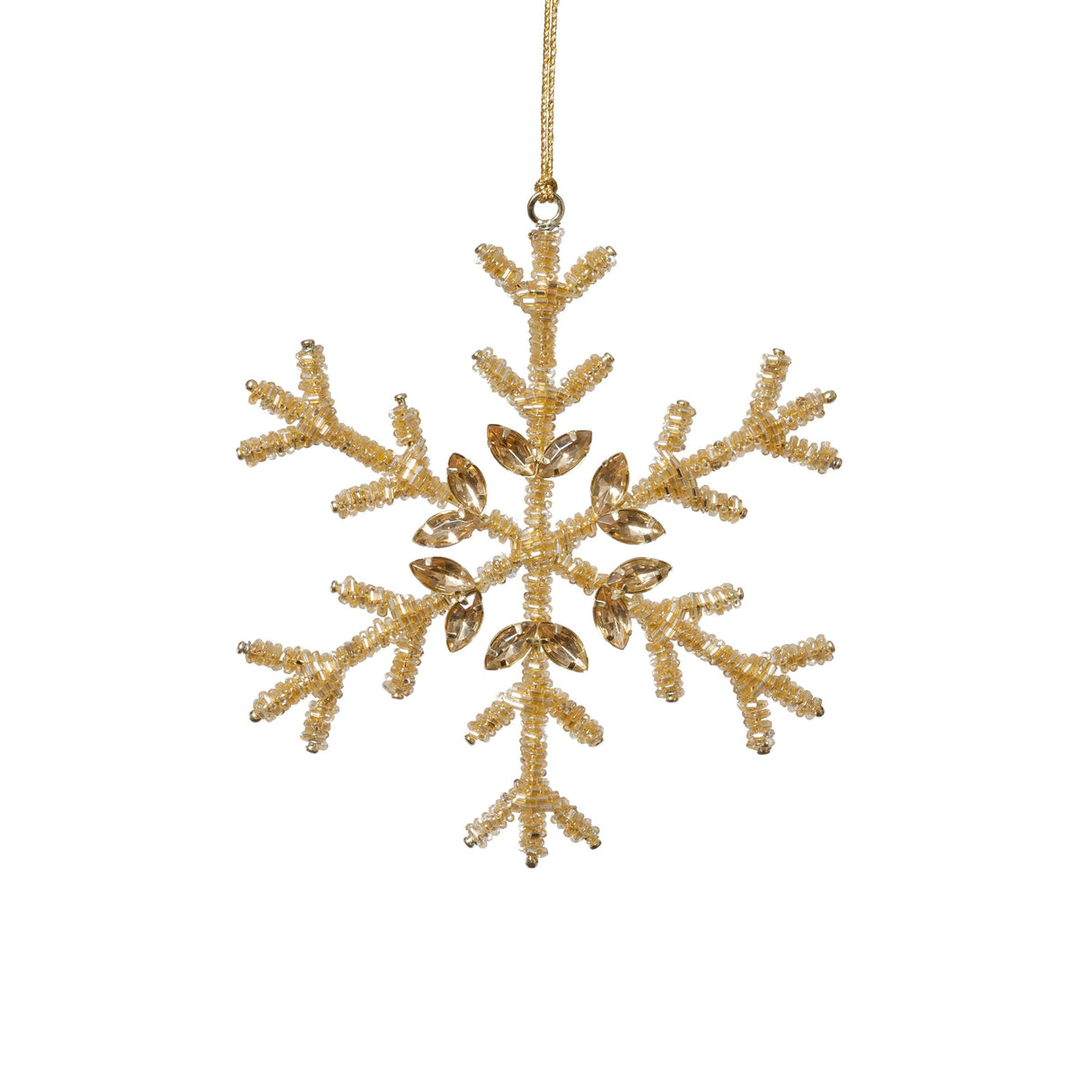 Golden Beaded Snowflake Ornament, 6" - CARLYLE AVENUE