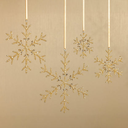 Golden Beaded Snowflake Ornament, 6" - CARLYLE AVENUE