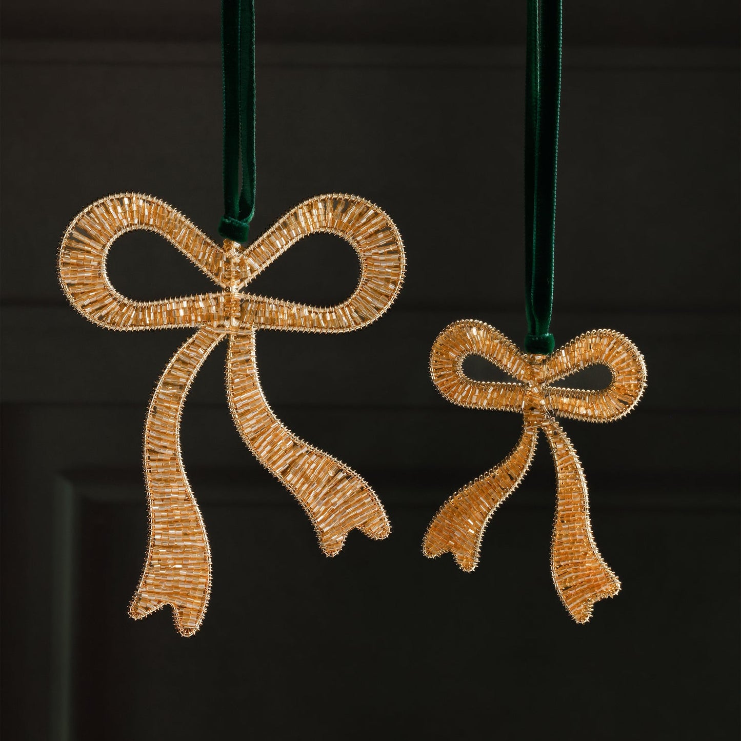 Gold Beaded Bow Ornament - Set of 6 Assorted