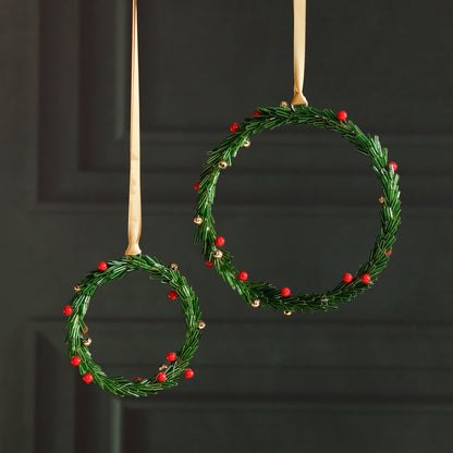 Beaded Wreath Ornament with Red Berries