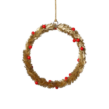 Beaded Wreath Ornament with Red Berries
