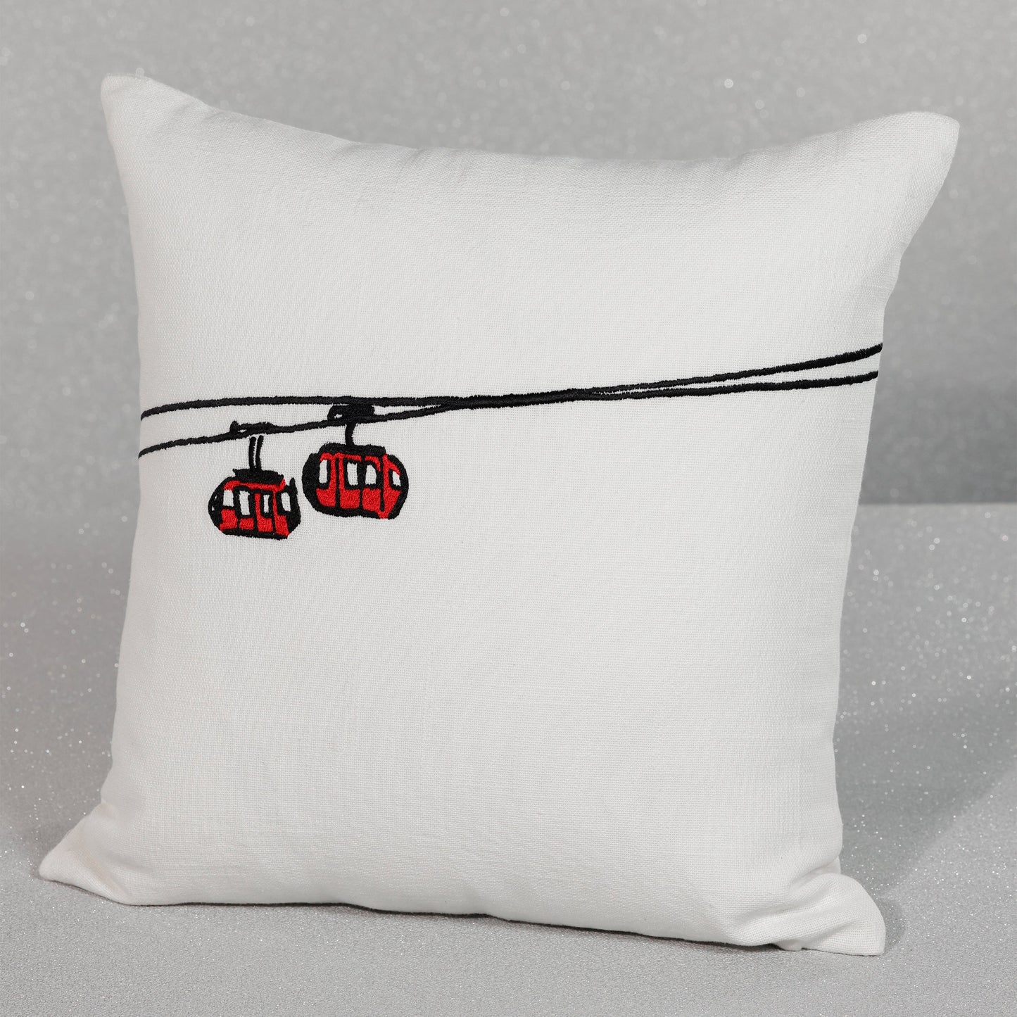Ski Mountain Cotton Embroidered Throw Pillow - Gondola
