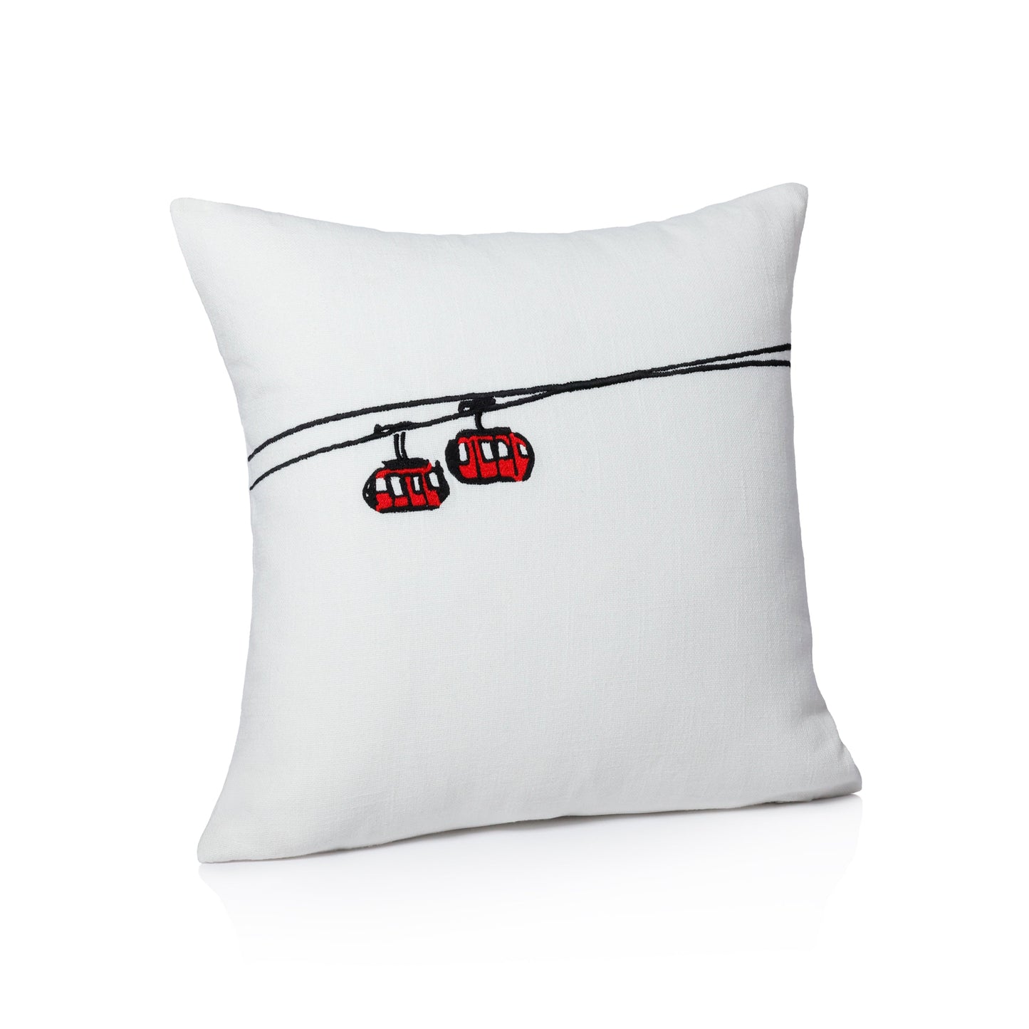 Ski Mountain Cotton Embroidered Throw Pillow - Gondola