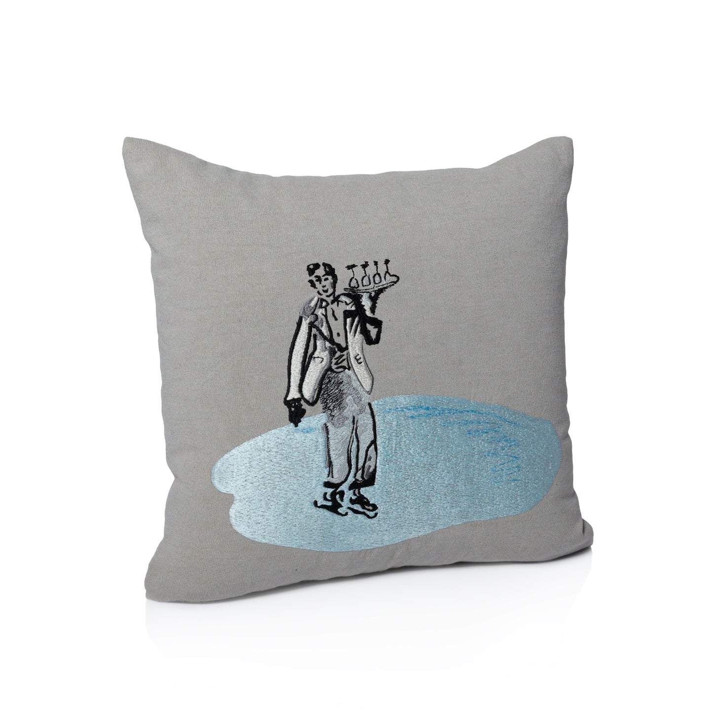 St. Mortiz Glam Cotton Chambray Throw Pillow - Waiter on Ice Skates