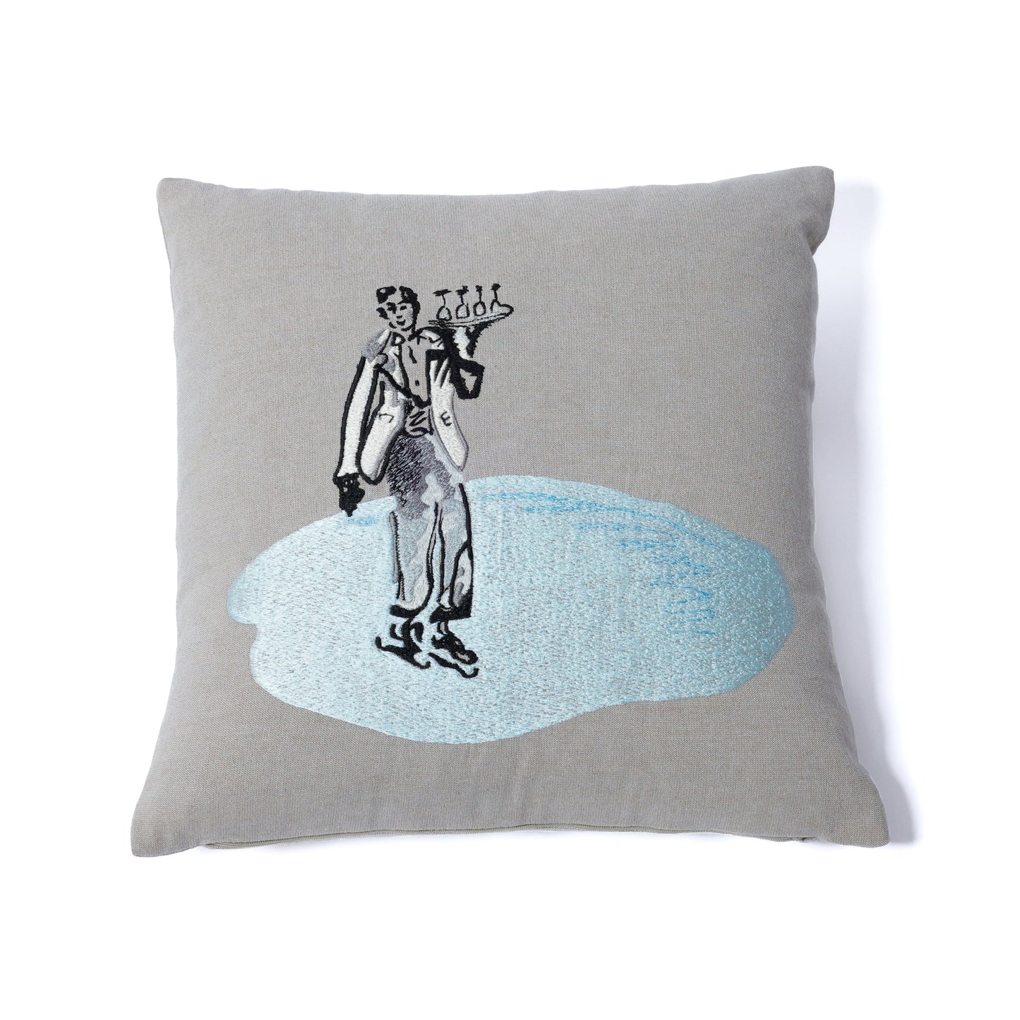 St. Mortiz Glam Cotton Chambray Throw Pillow - Waiter on Ice Skates