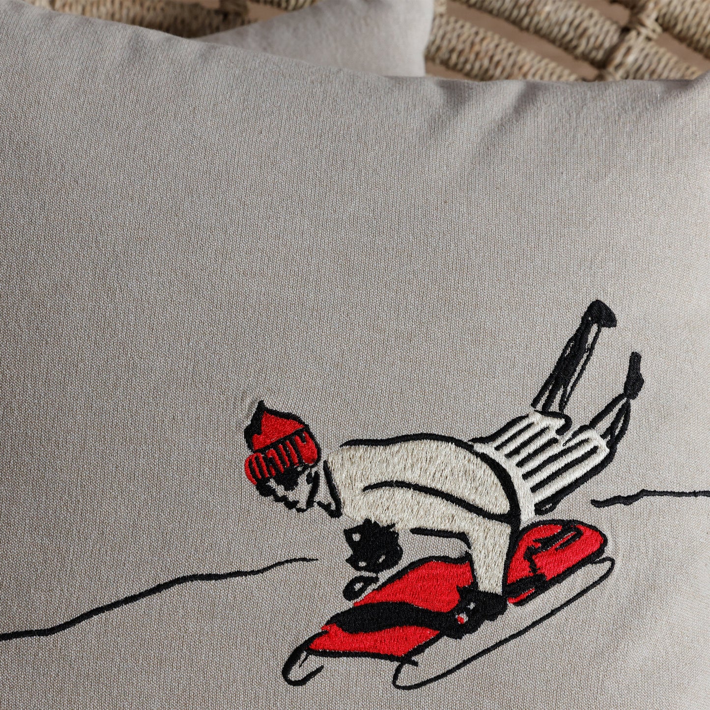 St. Mortiz Glam Cotton Chambray Throw Pillow - Sledding