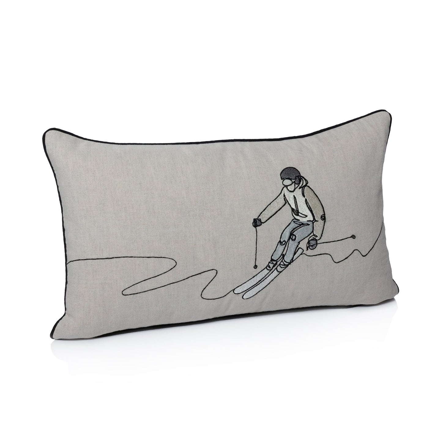 Suvretta Linen Embroidered Throw Pillow - Skier