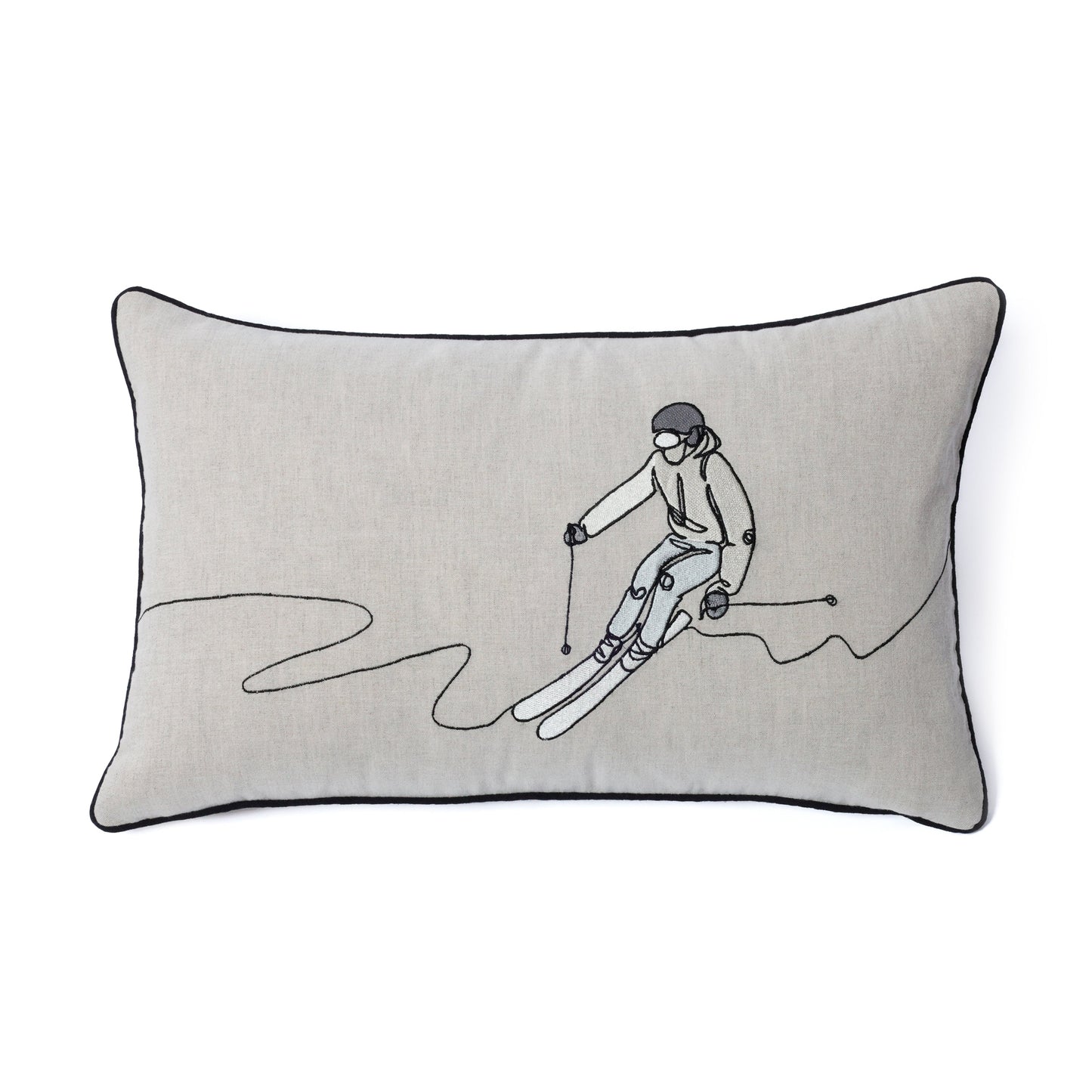 Suvretta Linen Embroidered Throw Pillow - Skier