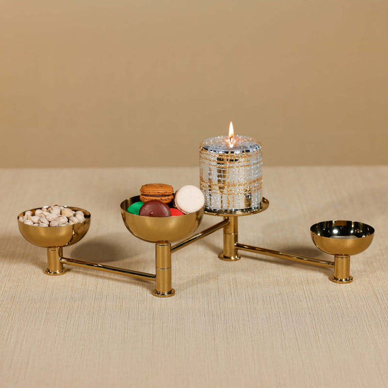 Swivel condiment set, polished gold, full view