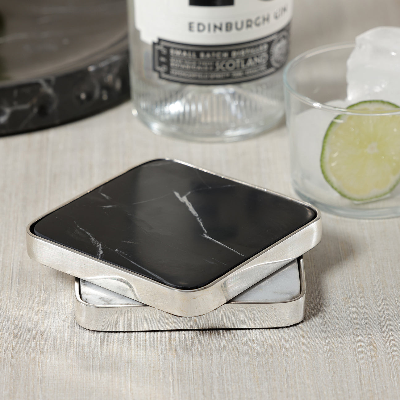 Roku Silver Border Drink Coaster (Set of 6)