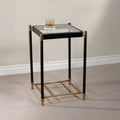 Elegant Park Lane 18 Leather Side Table with glass top, black leather legs, and brass accents.