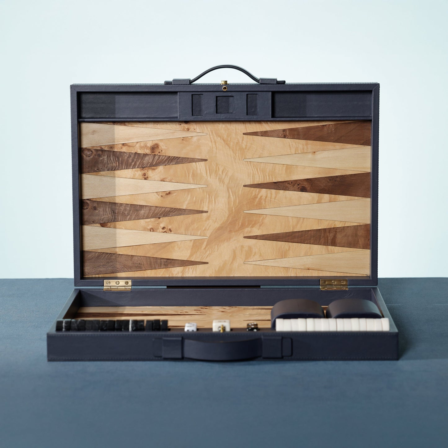 Geneva 19" Backgammon Set - Marine Blue Leather