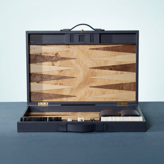 Geneva 19" Backgammon Set - Marine Blue Leather