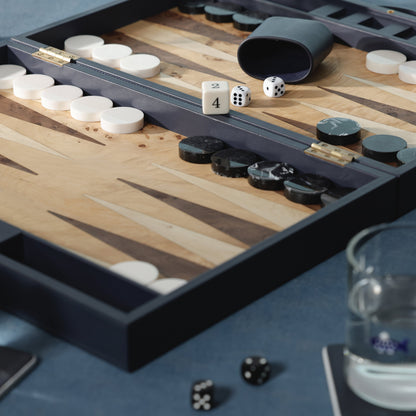 Geneva 19" Backgammon Set - Marine Blue Leather