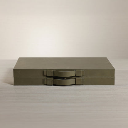 Geneva 19" Backgammon Set - Dusty Green Leather