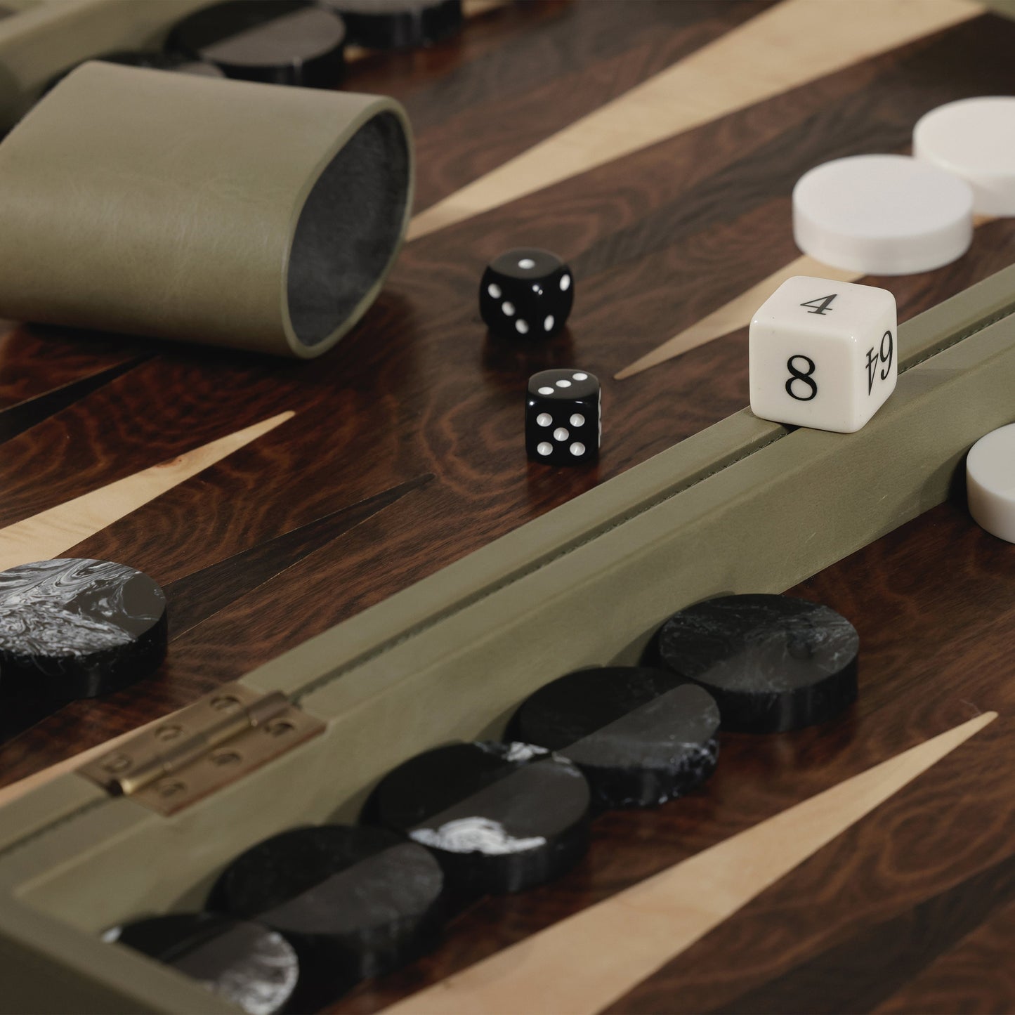 Geneva 19" Backgammon Set - Dusty Green Leather