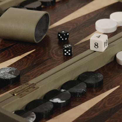 Geneva 19" Backgammon Set - Dusty Green Leather
