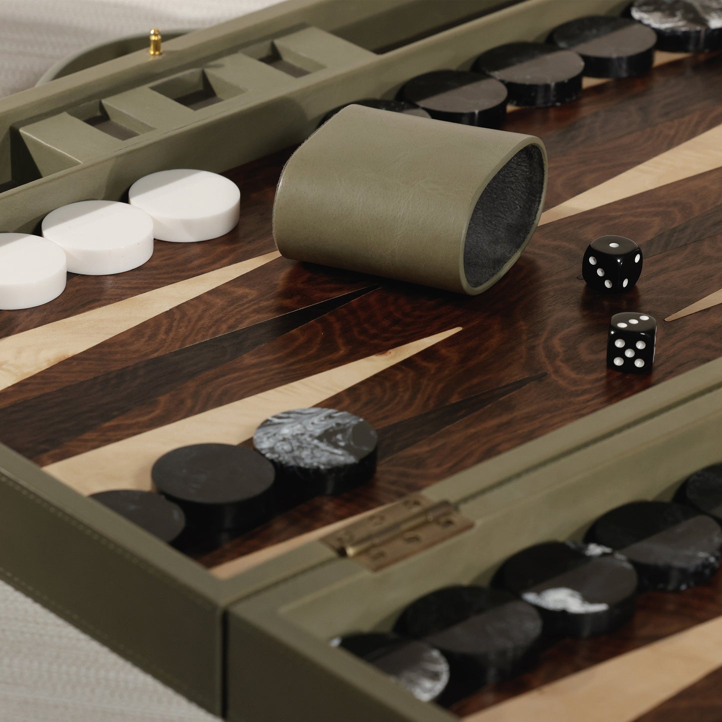Geneva 19" Backgammon Set - Dusty Green Leather
