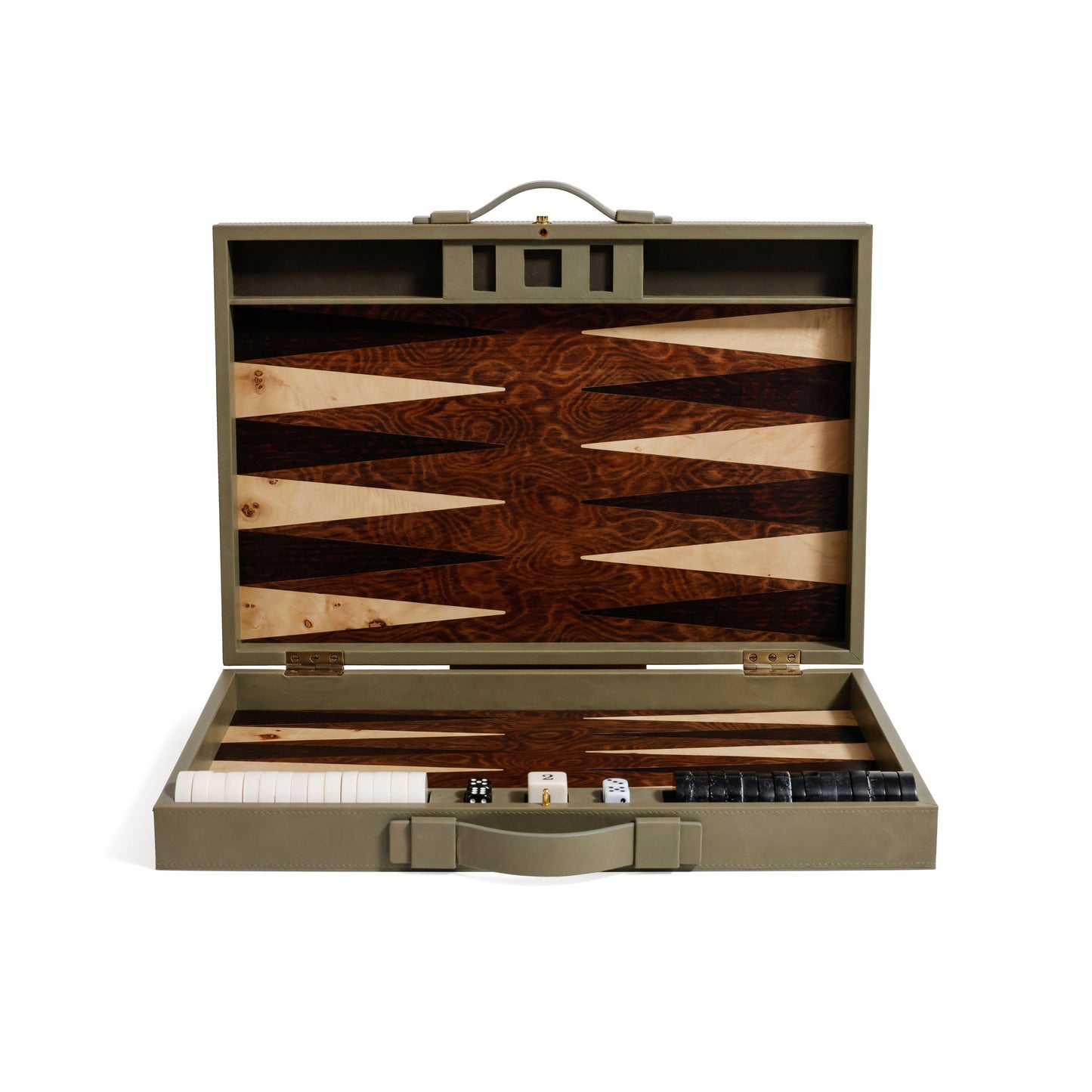Geneva 19" Backgammon Set - Dusty Green Leather