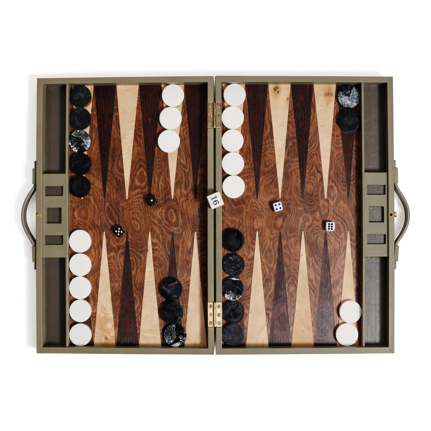 Geneva 19" Backgammon Set - Dusty Green Leather