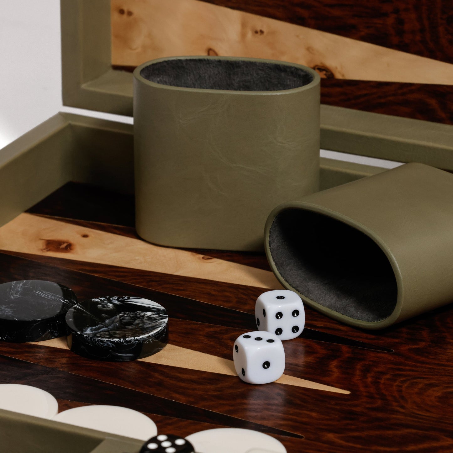 Geneva 19" Backgammon Set - Dusty Green Leather