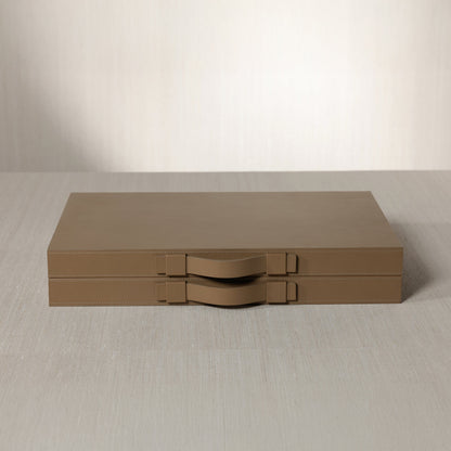 Geneva 19" Backgammon Set - Taupe Leather