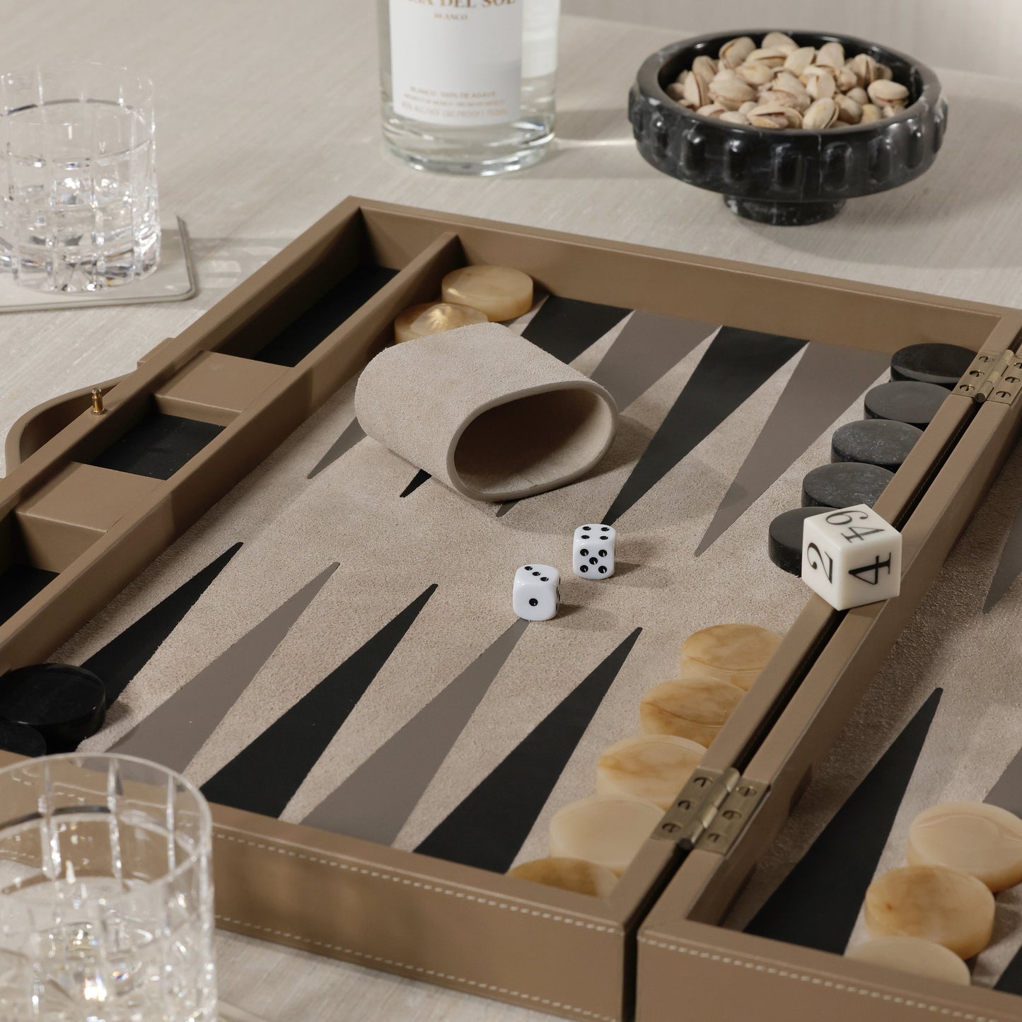 Geneva 19" Backgammon Set - Taupe Leather