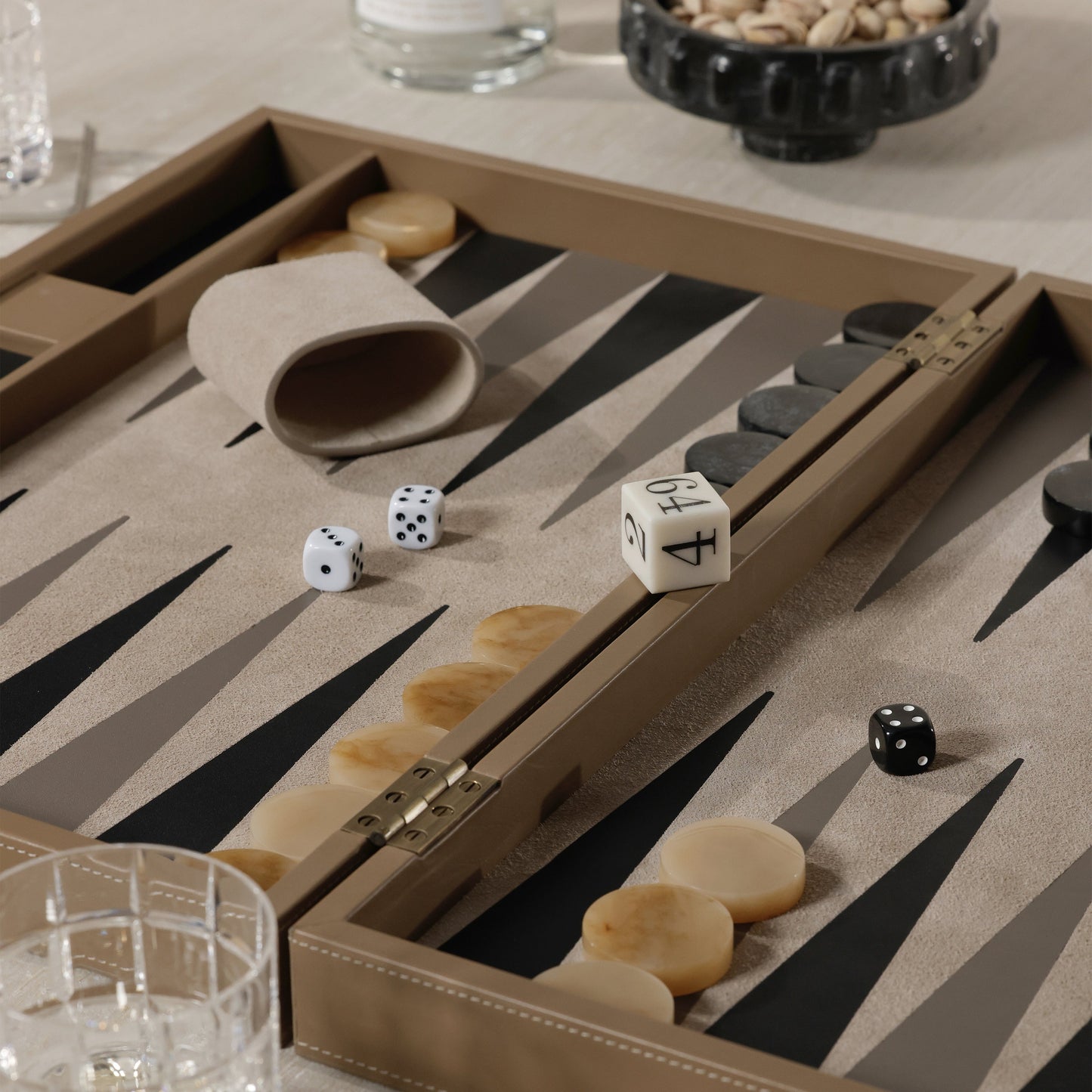 Geneva 19" Backgammon Set - Taupe Leather