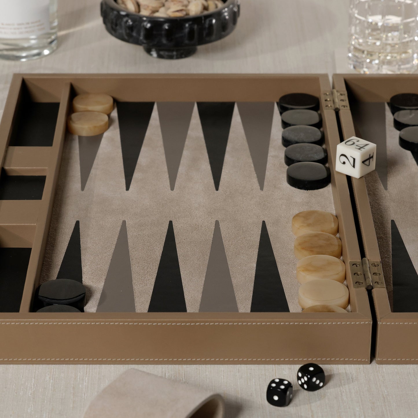 Geneva 19" Backgammon Set - Taupe Leather