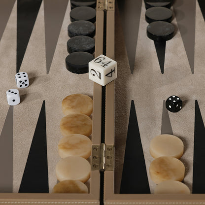 Geneva 19" Backgammon Set - Taupe Leather