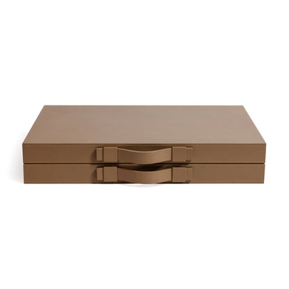Geneva 19" Backgammon Set - Taupe Leather