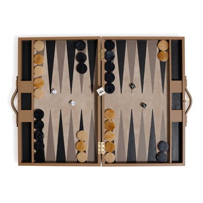 Geneva 19" Backgammon Set - Taupe Leather