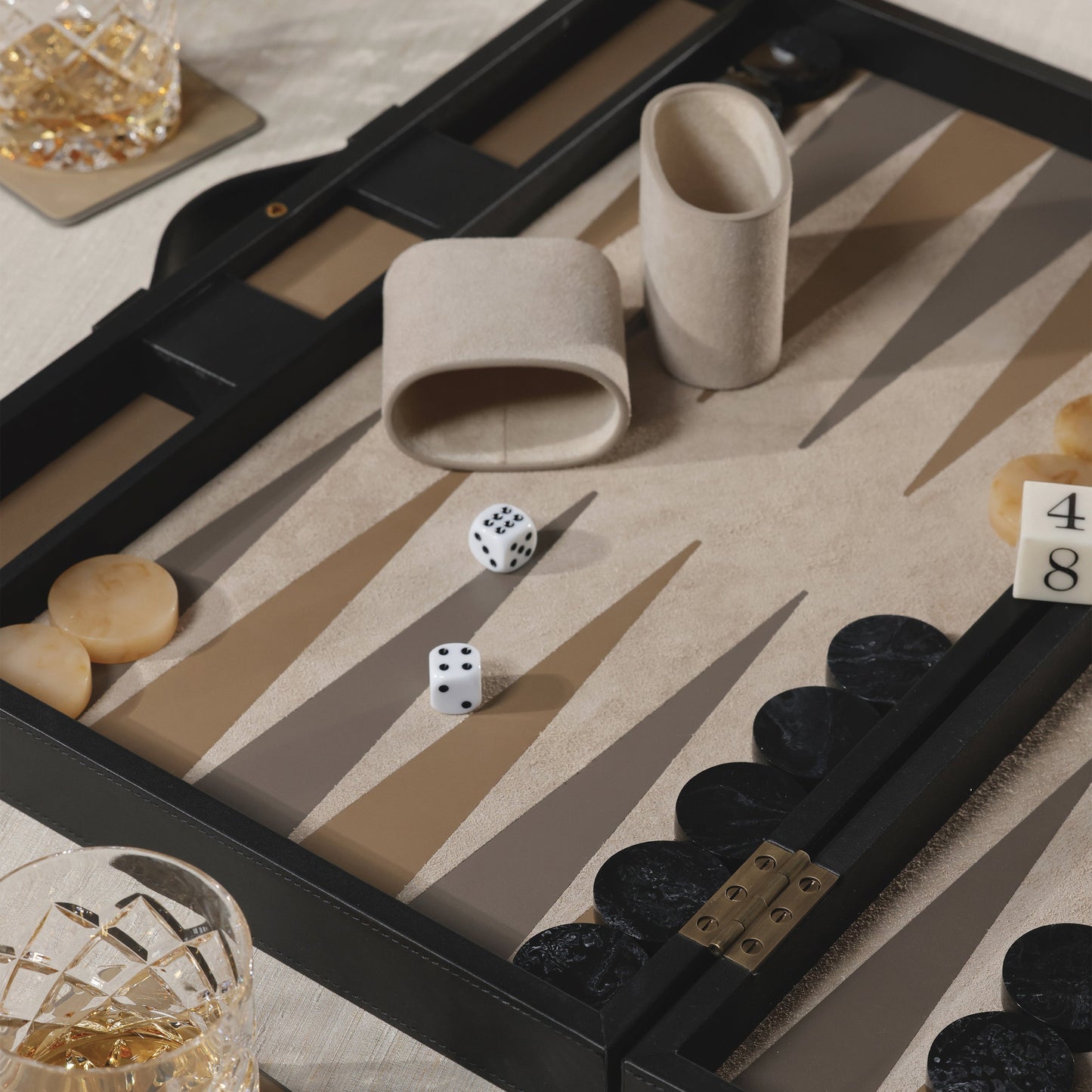 Geneva 19" Backgammon Set - Midnight Black Leather