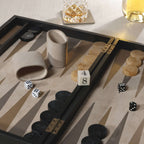 Geneva 19" Backgammon Set - Midnight Black Leather game board with dice and pieces.
