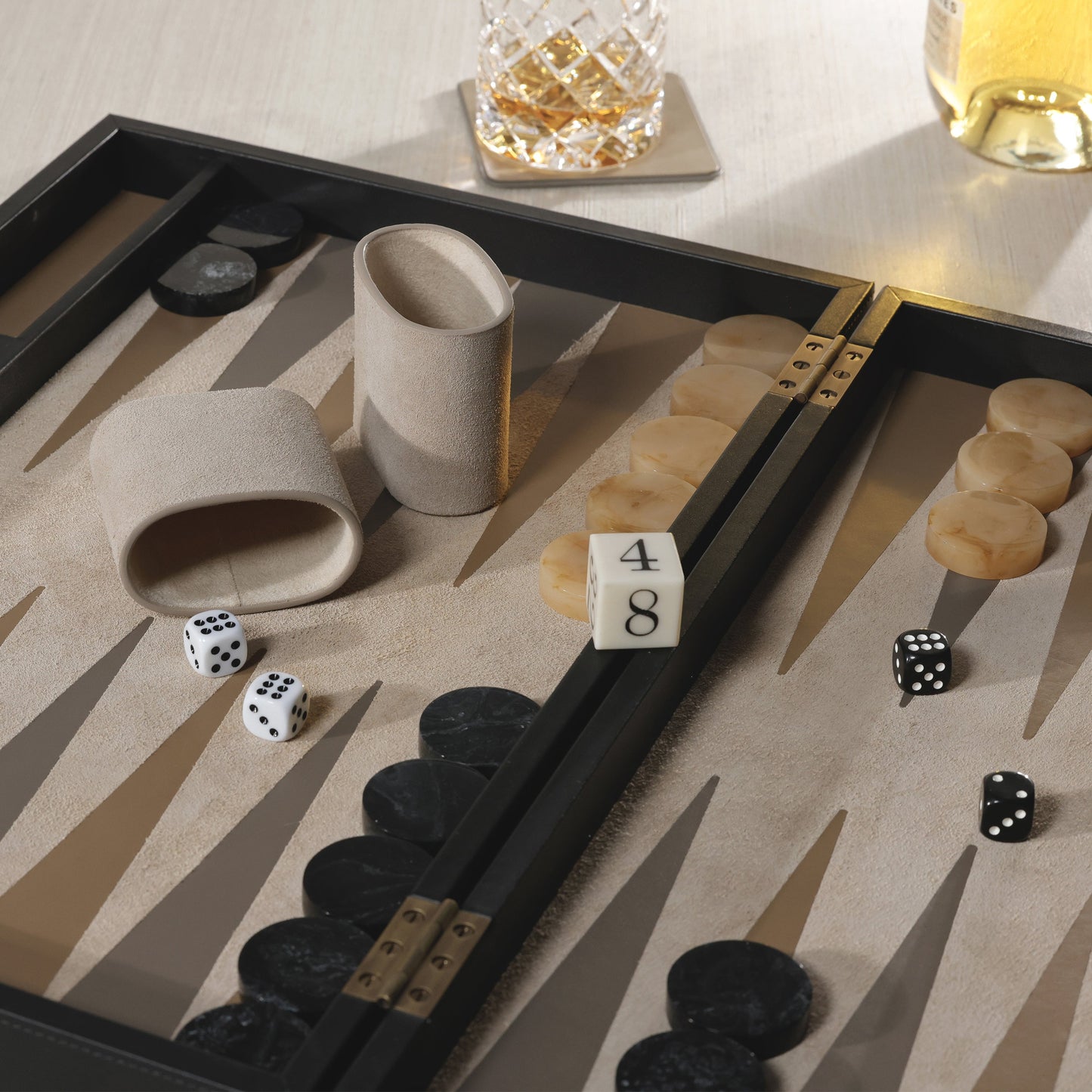 Geneva 19" Backgammon Set - Midnight Black Leather