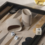 Geneva 19" Backgammon Set - Midnight Black Leather with suede dice cups and game pieces.