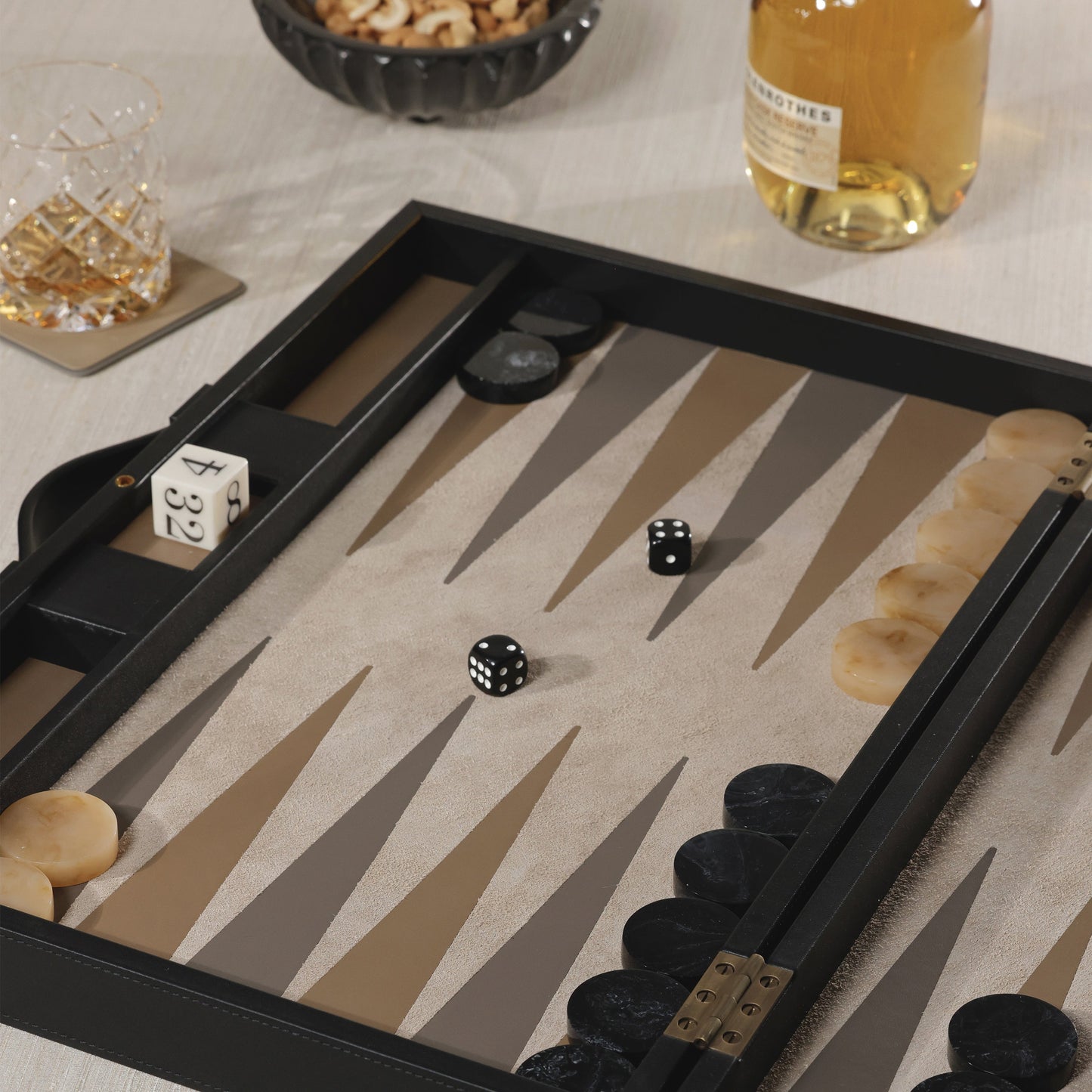 Geneva 19" Backgammon Set - Midnight Black Leather