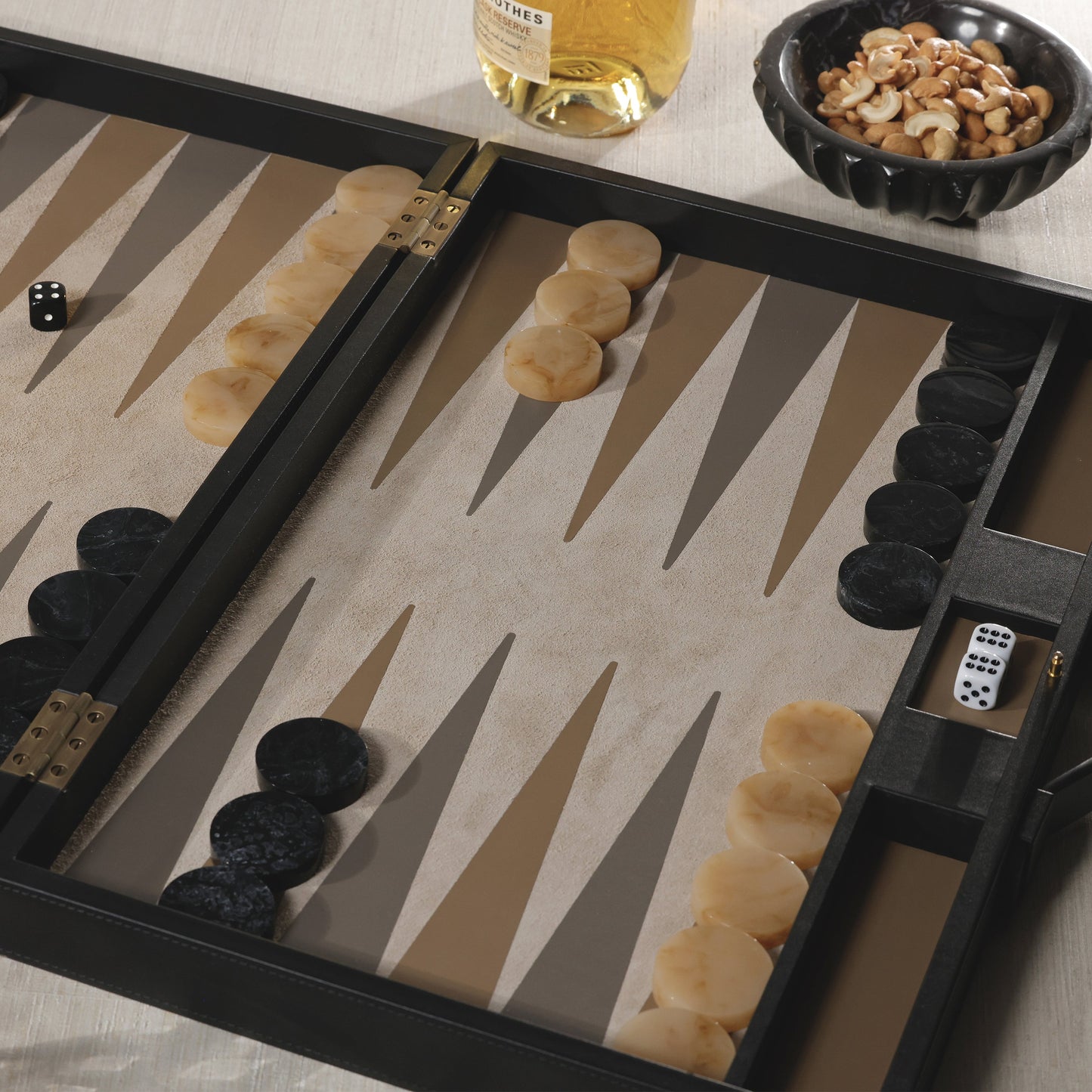 Geneva 19" Backgammon Set - Midnight Black Leather