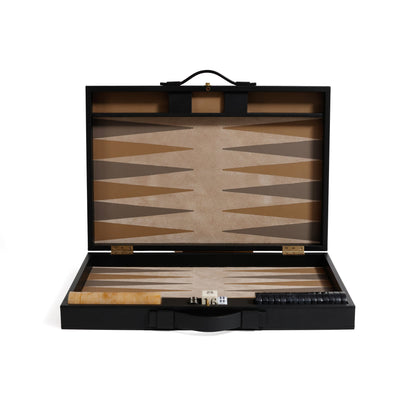 Geneva 19" Backgammon Set - Midnight Black Leather