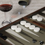 Palma de Mallorca 19" Backgammon Set with wine glass and dice on a textured table.