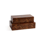 Chevron Wood Box featuring walnut-toned wood tiles in a herringbone pattern, perfect for storage and decor.