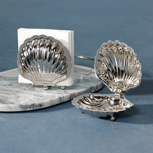 Cap Ferrat Fan Shell Napkin Holder - Polished Nickel