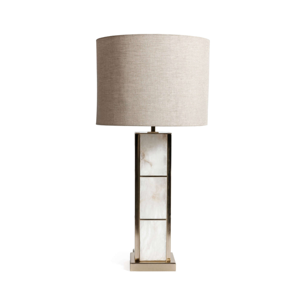 Golden Shore Alabaster Table Lamp with beige shade and elegant alabaster base.